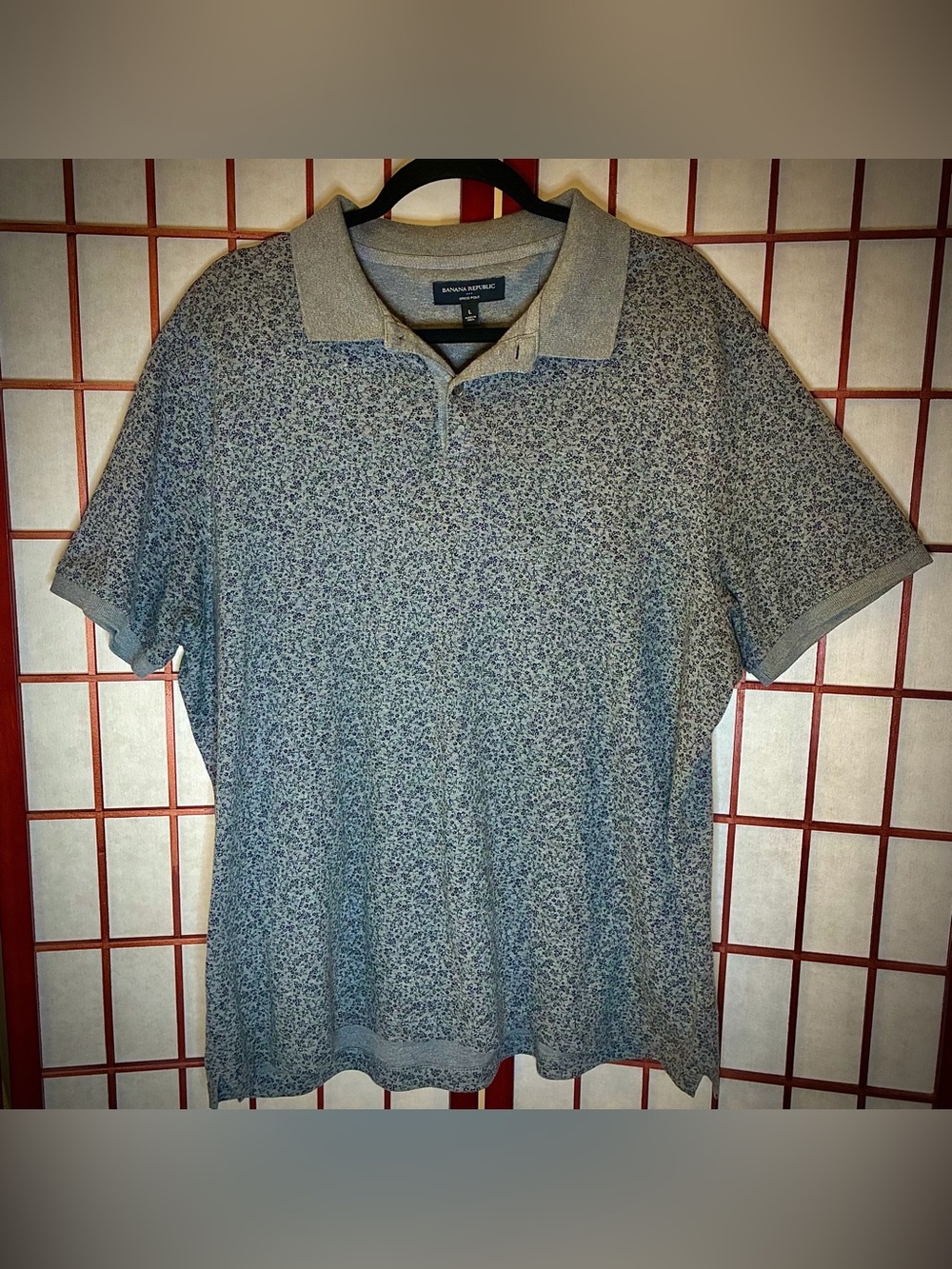 Banana Republic Men’s Gray-Blue Micro Floral Polo